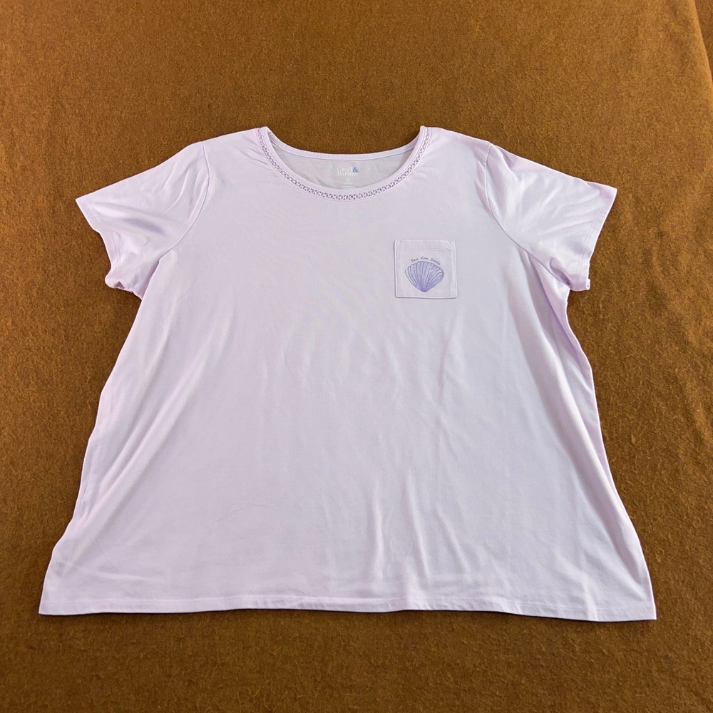 Croft & Barrow Women 2X Purple Sea You Soon Seashell Sleep Shirt *Flaw